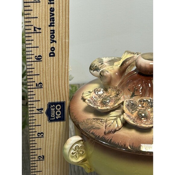 Vintage Betson Hand Painted Porcelain Lidded Box Bird & Flowers Yellow Pink Gold - Picture 10 of 10